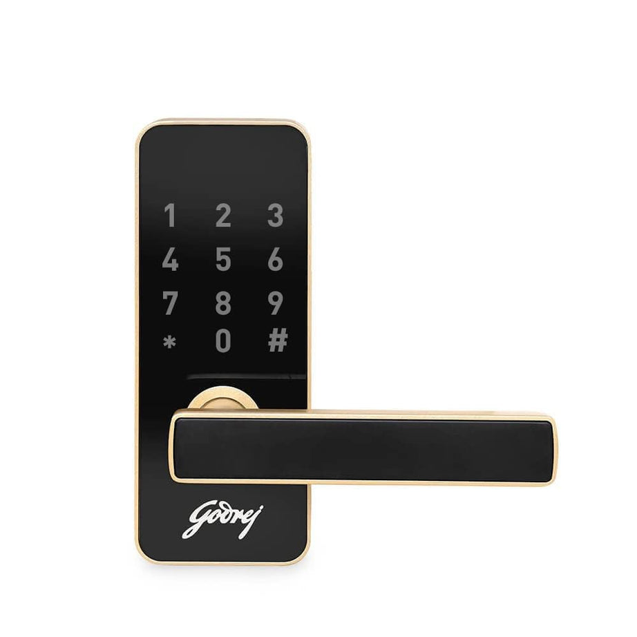 Godrej Catus Touch Smart Digital Lock for Wooden Door I 2 in 1 Access I PIN Access I Mechanical Key I Champagne Gold Finish