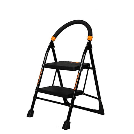 Digionics Foldable Step Ladder, Safety-Clutch Lock, Ribbed Steps, Knee Guard, Non-Marring PVC Shoes (Steel, Black & Orange) (2step-Ladder-NW)