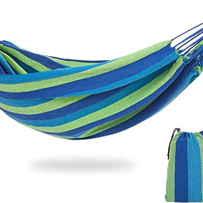 Besillia Hammock 280 * 100 cm Outdoor Cotton Large Durable Hammock Load Capacity up to 150 kg,Portable Hammocks with Carry Bag for Patio Yard Garden(1 Person, Blue)