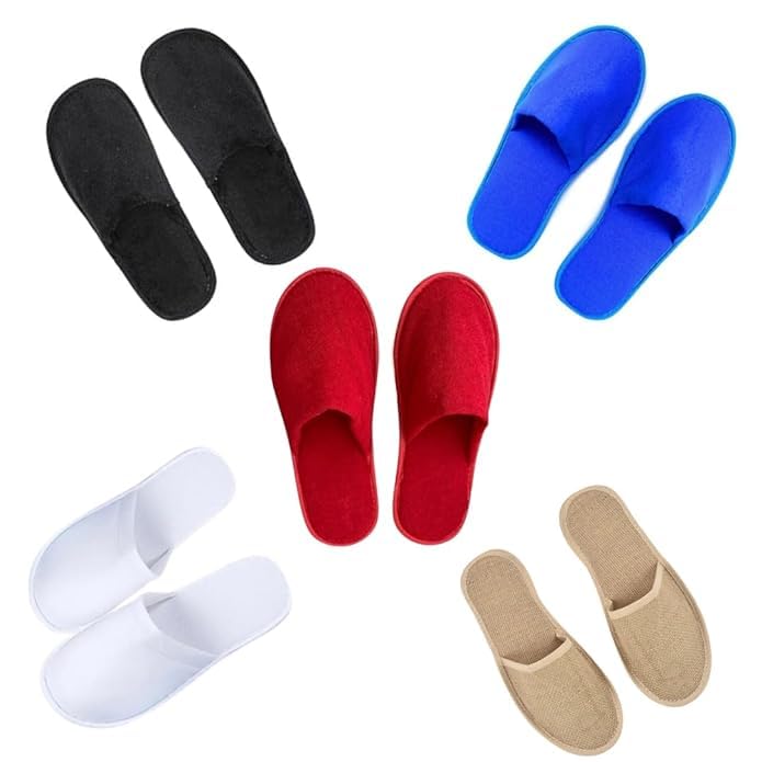 Kalpana's disposable slipper for bathroom slippers for hotel spa clinic home use and throw washroom slipper for guest Red Terry Towel anti slip Non-Slip bath travel slippers(5 pair) (multicolor)