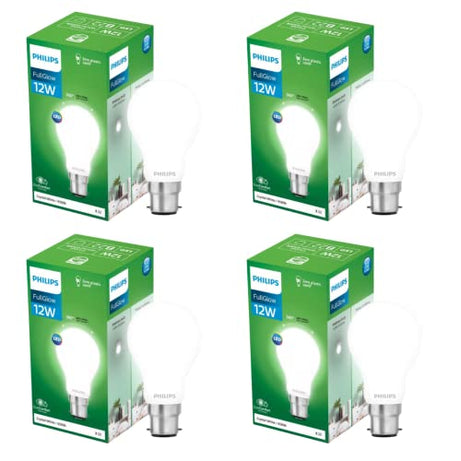 PHILIPS 12-Watt Glass LED Bulb | Full Glow Energy Saver 1200 Lumen Frosted Diffused LED Bulb | Base -B22 | Crystal White,Pack of 4