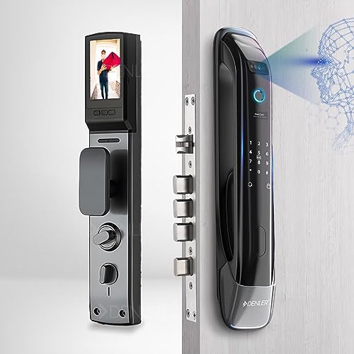 Denler DL04 Smart Lock Digital Door Lock with 3D Face Recognition, LCD Display, Camera App Unlock, Fingerprint, RFID Card, PIN, Manual Key 3 Years onsite Warranty