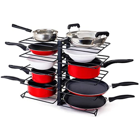 D&V ENGINEERING - Creative in innovation Heavy Duty Frying Pan Rack Organizer for Kitchen, 5 Tier Pan Rack Holder - Black (Iron), Tiered Shelf