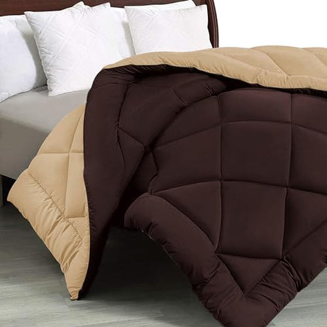 JaipurFabric® Microfiber 300 GSM Solid Double Bed Reversible AC Comforter/Blanket for Winter/Quilt/Duvets (84" X 93"), Dark Brown-Off White