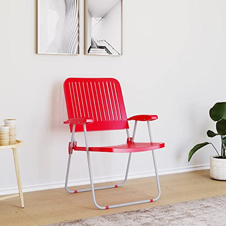 Nilkamal GSTFLDCHR Plastic Mid Back with Arm Chair | Chairs for Home| Dining | Bedroom| Folding | Living Room| Office - Outdoor - Garden | Dust Free |100% Polypropylene Stackable Chairs (Bright Red)