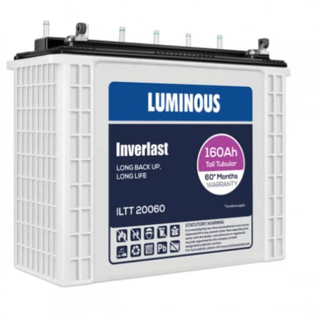 Luminous Inverlast ILTT20060 160 Ah Tall Tubular Inverter Battery with 60 Months Warranty for Home, Office & Shops