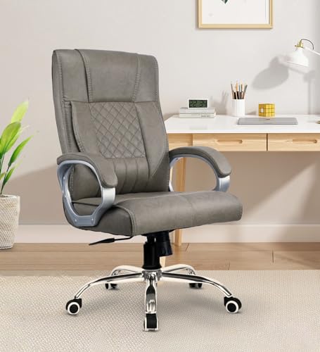 Vergo Swift Ergonomic High Back Leatherette Office Chair with Fixed Armrests, Heavy Duty Metal Base | Home Office Desk Chair, 3 Years Warranty (Grey)