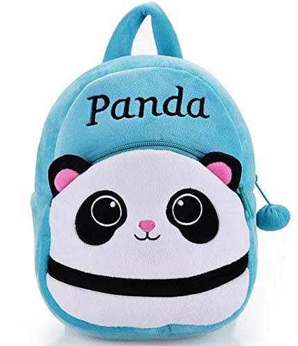 DZert Kids School Bag Soft Plush Backpacks Cartoon Boys Girls Baby (2-5 Years) (Panda Light Blue)