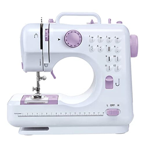 Mini Sewing Machine for Beginner, Portable Sewing Machine,12 Built-in Stitches Small Sewing Machine Double Threads and Two Speed Multi-function Mending Machine with Foot Pedal for Kids, Women (Purple)