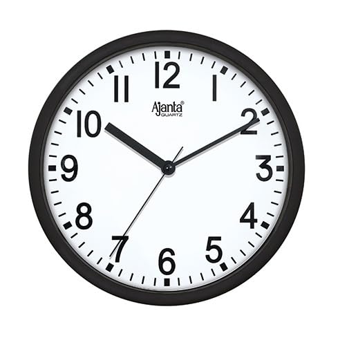 Ajanta Quartz Step Movement Plastic Wall Clock (Black) - Analog, 22 Cm