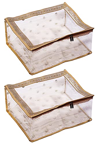 Kuber Industries Polyvinyl Chloride Dot Printed 2 Piece Transparent Pvc Saree Cover/Clothes/Storage Bag Organiser For Wardrobe (Gold)