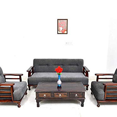 RSFURNITURE Sheesham Wooden 5- to 6-Person Sofa Sofa For Living Room | Five (3+1+1) Seater Cushion Sofa Set With Side Newspaper Holder For Home & Office | Honey Brown Finish