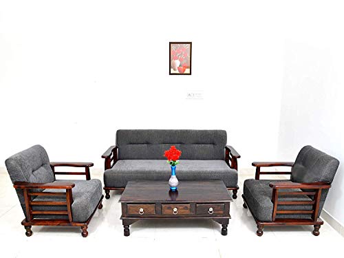 RSFURNITURE Sheesham Wooden 5- to 6-Person Sofa Sofa For Living Room | Five (3+1+1) Seater Cushion Sofa Set With Side Newspaper Holder For Home & Office | Honey Brown Finish