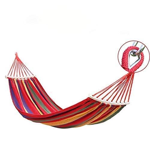 Zhirk Portable Swing Hammock Leisure Hanging Canvas Wooden Red Stripes for Outdoor Garden Patio Camping Beach Travel Sleeping Swing