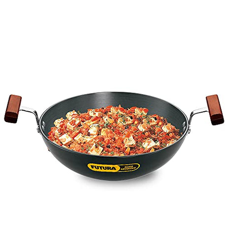 Hawkins Futura 1.5 litre Deep Fry Pan, Hard Anodised Kadai, Round Bottom Kadhai, Small Kadai, Black (AK15)