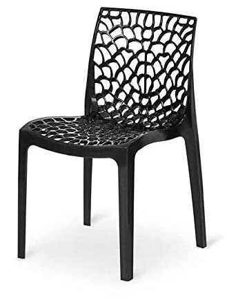 OFFICE SEATING Designer Web Plastic Living Room Outdoor Chair (Jali) Gloss Finish Garden, Home, Office and Restaurant Chair, Orthopedic Spinal Support Plastic Chair (Black, Pack of 1)