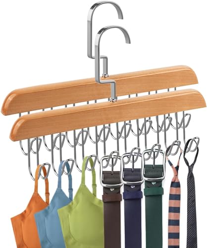 Orrda Cloth Hangers | Wooden Belt Hanger for Closet with 8 Hooks 360 Degree Swivel Adjustable Wardrobe Closet Hangers Lingerie Belt Scarf Tie Storage Racks (1Psc_Multicolor)