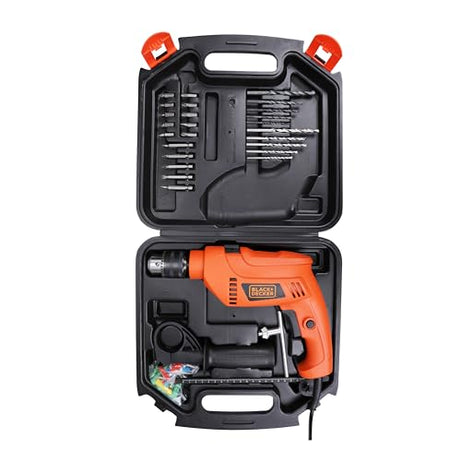 BLACK+DECKER HD555KA50 550W 13mm Variable Speed Reversible Impact Drill Kit with 50 Accessories Kitbox for Home and Professional use