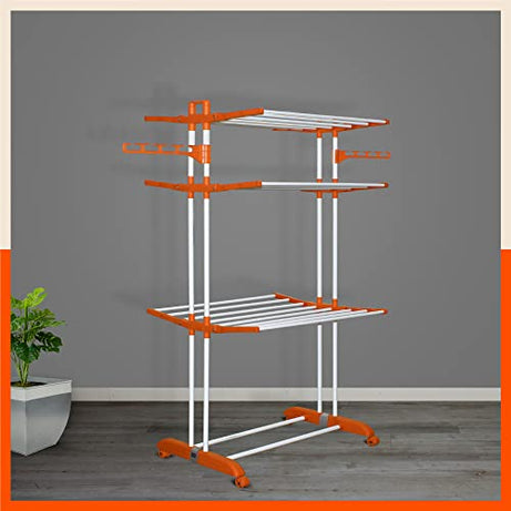 Bathla Mobidry Terra 3 Level Steel Modular Cloth Drying Stand (Orange - Large)