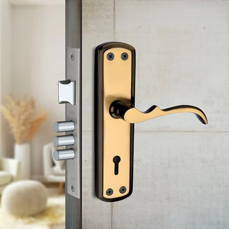 Metal Hardware Door Handles Set with Locks and 3Keys | 7inch Black Gold lever lock Hardware for Home or Office (PMH-003-BG)