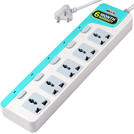 IBELL Sg505X 5 Way Spike Guard Extension Cord/Board With Cable Individual Switch, Led Indicator, Power 2500W, 10A Abs, 250 Volts (White)