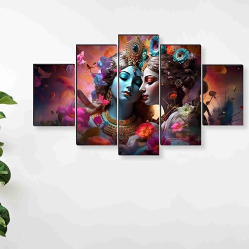 SAF Radha Krishna Paintings For Wall Decoration-Set Of Five,3D Modern Art Painting For Living Room Large Size With Frames For Home Decoration,Hotel,Office 76.2 Cm X 45 Cm Sanfpnls35444,Engineered Wood