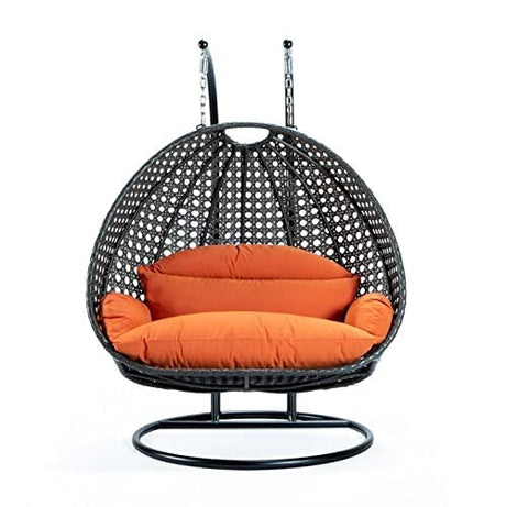 Generic Happy Star Wrought Iron Outdoor Furniture Double Seater Beautiful Swing With Stand (Black Swing With Orange Cushion) - Rattan