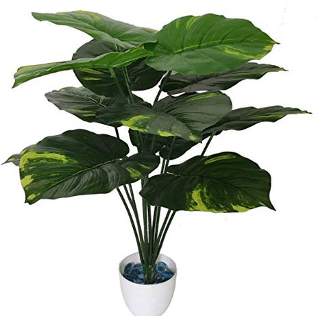 BK Mart Areca Palm Tree with 12 Long Leaves Artificial Plant with Pot (48 cm, Green, Yellow)