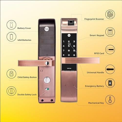 Yale YDM 7116 Smart Door Lock with Mortsie Lock | Biometric | PIN Code | RFID Card | Mechanical Key | App Enabled Access, WiFi Optional | 1 Year Warranty | Red Bronze