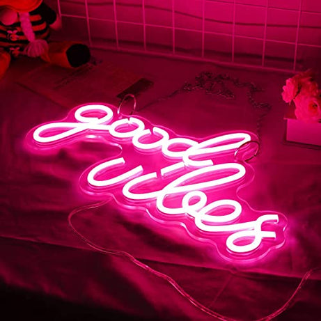 Gifts n Gallery Neon Sign Good Vibes Led Wall Signs | Neon Lights for Bedroom| Bar| Party| Game Room Decor | 16 x 9 inches | Pink