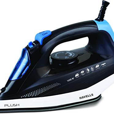 HAVELLS Plush 1600 W Steam Iron with Steam Burst, Vertical, Horizontal Ironing, Anti Drip, Self-Cleaning ,Anti Calc Technology & 2 Years Warranty. (Black)