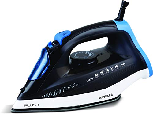 HAVELLS Plush 1600 W Steam Iron with Steam Burst, Vertical, Horizontal Ironing, Anti Drip, Self-Cleaning ,Anti Calc Technology & 2 Years Warranty. (Black)