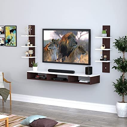 U T E E Z Wood Tv Entertainment Unit for Living Room Wall Mount Tv Panel Set-Up Box Holder/Tv Unit Wall Mount Tv Engineered Wood Beautiful Laminated (32 Inch Tv) (White & Brown)