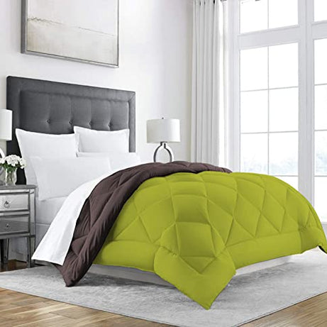 Linenovation All Season Microfiber -Reversable Duvet/AC Comforter/Quilt - Brown Olive Green - Double Size 90 Inch x 100 Inch