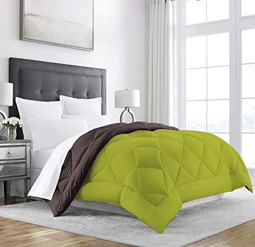 Linenovation All Season Microfiber -Reversable Duvet/AC Comforter/Quilt - Brown Olive Green - Double Size 90 Inch x 100 Inch