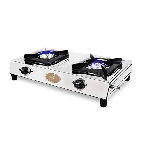 Ruwa Stainless Steel 2 Burner Gas stove | ISI Certified | Manual Ignition | High Efficiency Burners with 1 year warranty