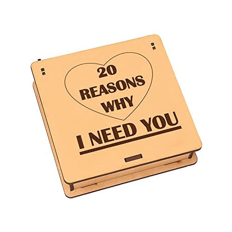 StarLaser 20 Reasons Why I Need You Message Box Gift For Anniversary Birthday And Loveable Person(Engineered Wood, Brown) (Pack of 1),130 gram