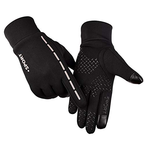 Leoie Unisex Luminous Outdoor Cycling Gloves Warm Velvet Touch Screen Waterproof Windproof Gloves Black M