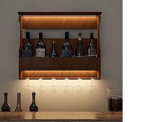 Indigo interiors Jorden Wooden Wall Hanging Design Bar | Bar Cabinets for Home | Mini Bar for Home | Solid Wood Make Wine Storage Cabinet with Glass Hanging Space-Teak Finish