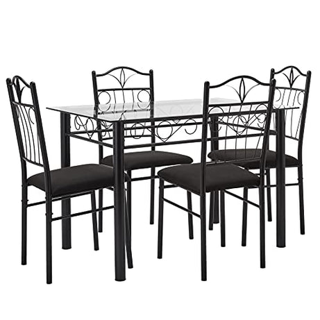 Amazon Brand - Solimo Dorado Glass 4 Seater Dining Set (Black) - Glass, 29.92X43.31X29.53 Inch, Steel