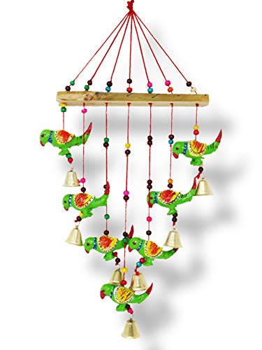 JH Gallery Handcrafted Rajasthani Wind Chime Door/Wall Hanging Decorative Showpiece/Wall Hanging/Home Décor/Home Furnishing/Diwali Gift/Corporate Gift (Green Parrot)