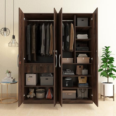 Studio Kook Amari Engineered Wood 4 Door Wardrobe (Matte Finish) (Junglewood)