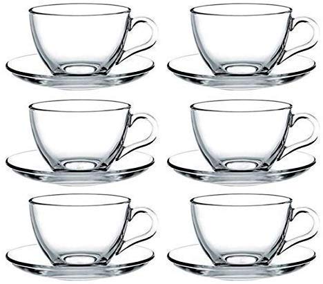 MIRTONICS Classic Glass Tea & Coffee Cup and Saucer Set for Espresso Cappuccino hot Chocolate Green Tea (Clear_Set of 6)