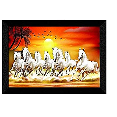 SAF 1 Art of Creations 7 Running Horses Vastu UV Textured Multi-Effect Framed Painting 20 Inch X 14 Inch