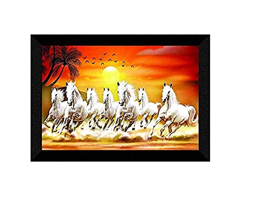 SAF 1 Art of Creations 7 Running Horses Vastu UV Textured Multi-Effect Framed Painting 20 Inch X 14 Inch