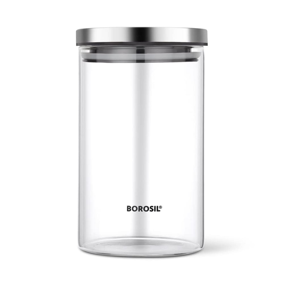 Borosil Classic Glass Jar, Air-Tight Storage Container For Kitchen, Glass Jar For Storing Spices, Grains, Dals, 900 ml, Clear