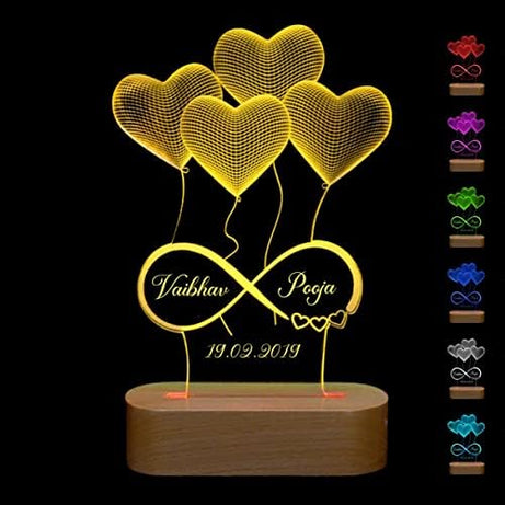 Artistic Gifts 3D Illusion Personalized LED Table Lamp for Couples| Neon Light Customized Name Night Lamp for Wedding Anniversary Marriage Couple Gifts for Parents, Wife, Husband. Multi Design 5