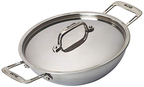 Alda Tri-Ply Stainless Steel Kadhai Wok Pan 32 Cm 6.3 Ltr with Lid