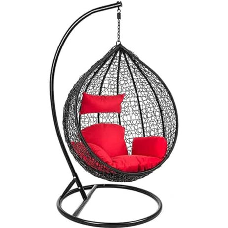 UNIFORT Swing Chair with Stand & Cushion & Hook Outdoor/Indoor/Balcony/Home Improvement/Living Room/Garden (Swing-Black, Cushion-Red)