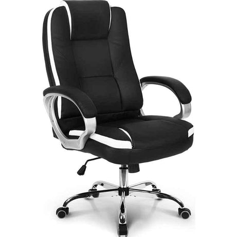 Mezonite Mid Back Revolving Leatherette Ergonomic Home & Office Executive Chair with High Comfort Seating, Height Adjustable Seat & Nylon Base Black abd White